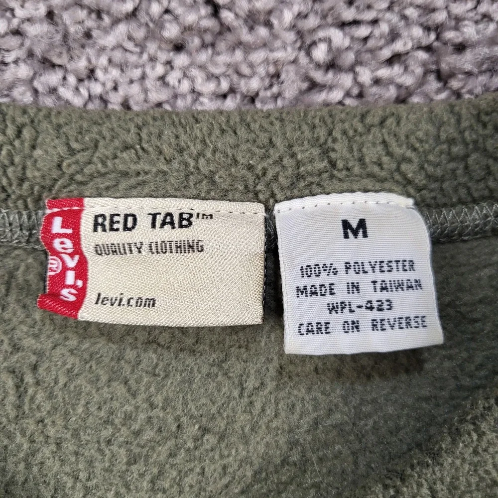 Vintage Levi's Red Tab Sherpa Fleece V-Neck Pullover Olive Green Mens Medium 90s